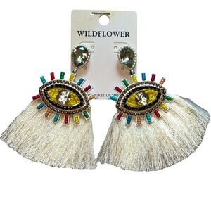Wildflower Jeweled Multi Color Evil Eye Mystical Pair of Earrings NEW